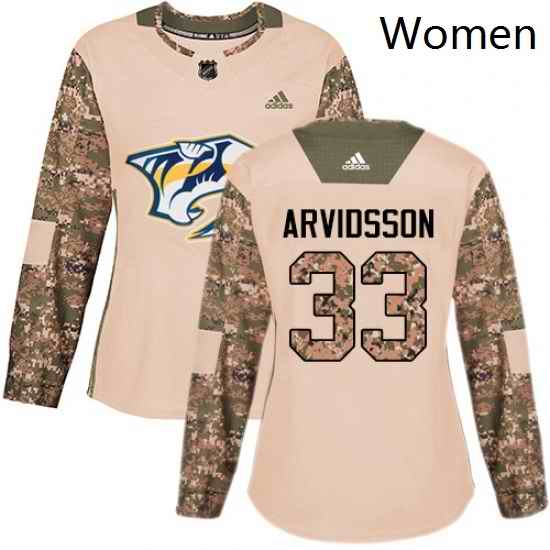 Womens Adidas Nashville Predators 33 Viktor Arvidsson Authentic Camo Veterans Day Practice NHL Jersey